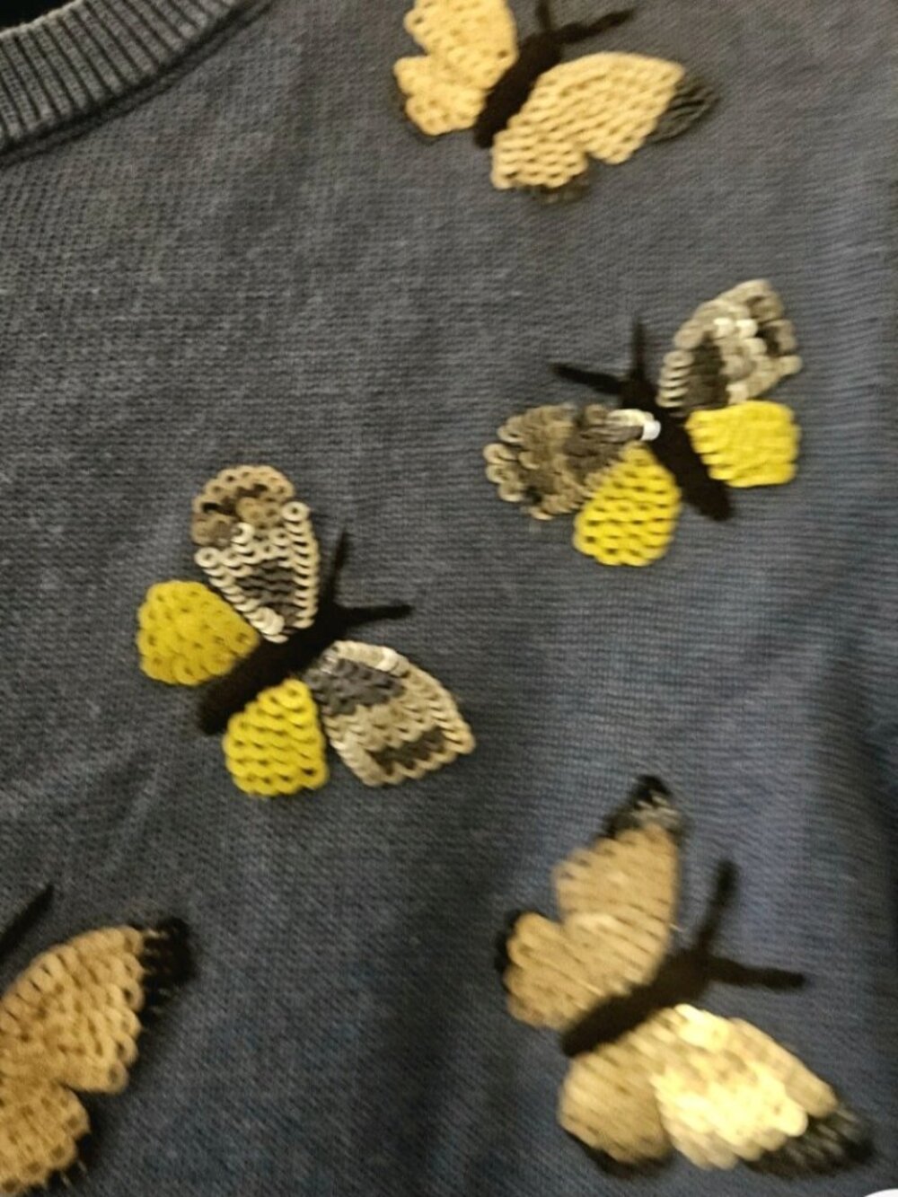 Cotton pullover butterfly embellishments short sleeve summer sweater top XL - Picture 5 of 5